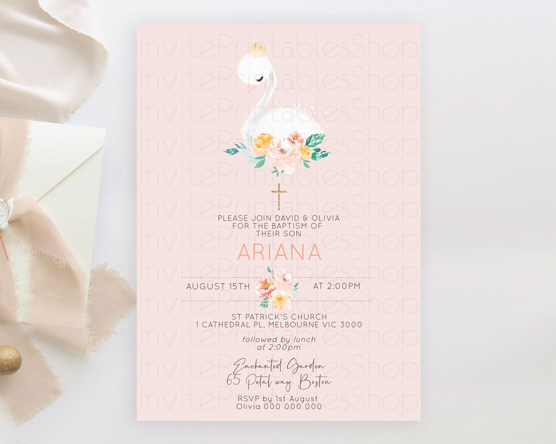 Editable Swan Lake Baptism Invitation Swan Princess Ballet Baptism 1st Birth