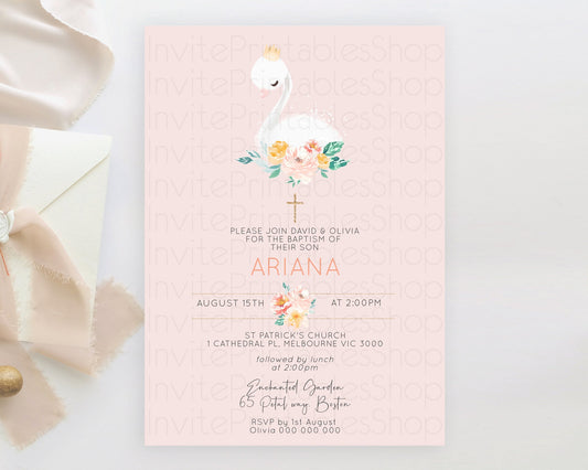 Editable Swan Lake Baptism Invitation Swan Princess Ballet Baptism 1st Birth