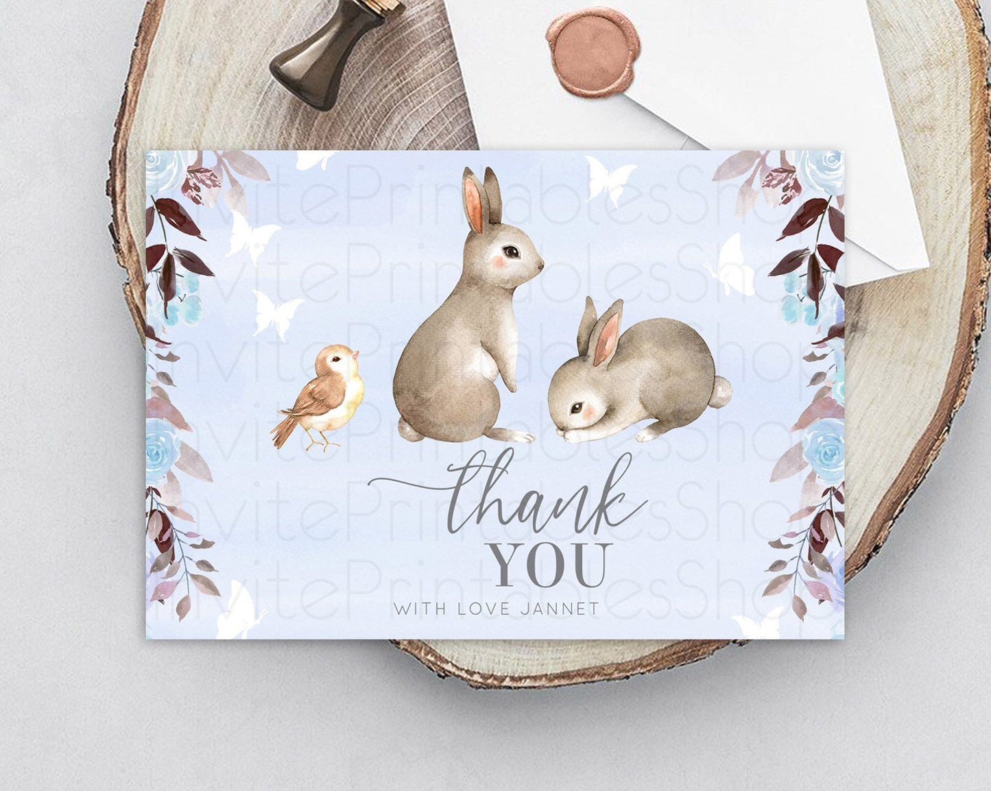 Bunny Thank You Floral Bunny Thank You Card Pastel Flowers Bunny Birthday Thank You Card Secret Garden Bunny Teacher Thank You Cards D10923