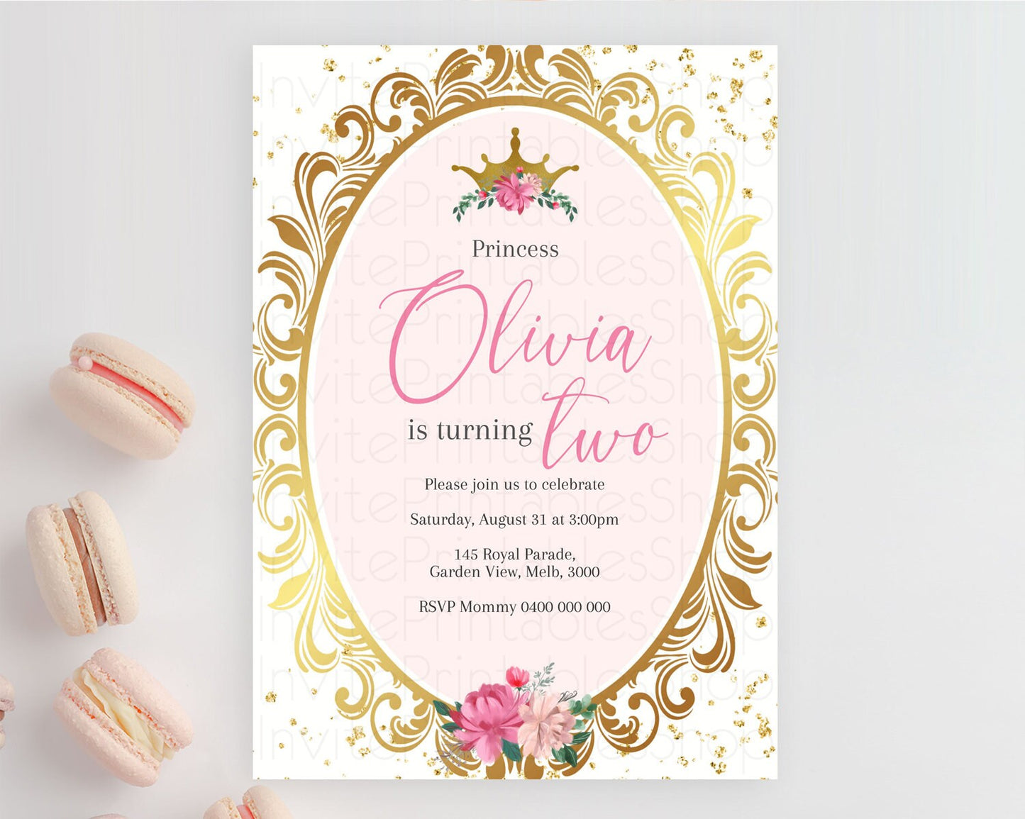 Princess Birthday Invitation Castle Invitation Royal Birthday Fairy Tale Enchanted Mirror Pastel Floral Garden 1st First Birthday D10740