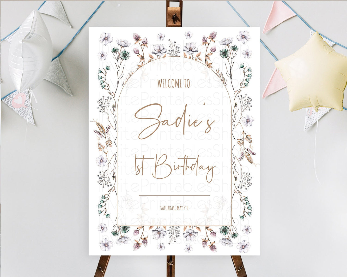 Secret Garden Welcome Sign Wildflower Welcome Board Pastel Flower Garden Welcome Poster Boho Wildflower First Birthday Welcome Sign D10604