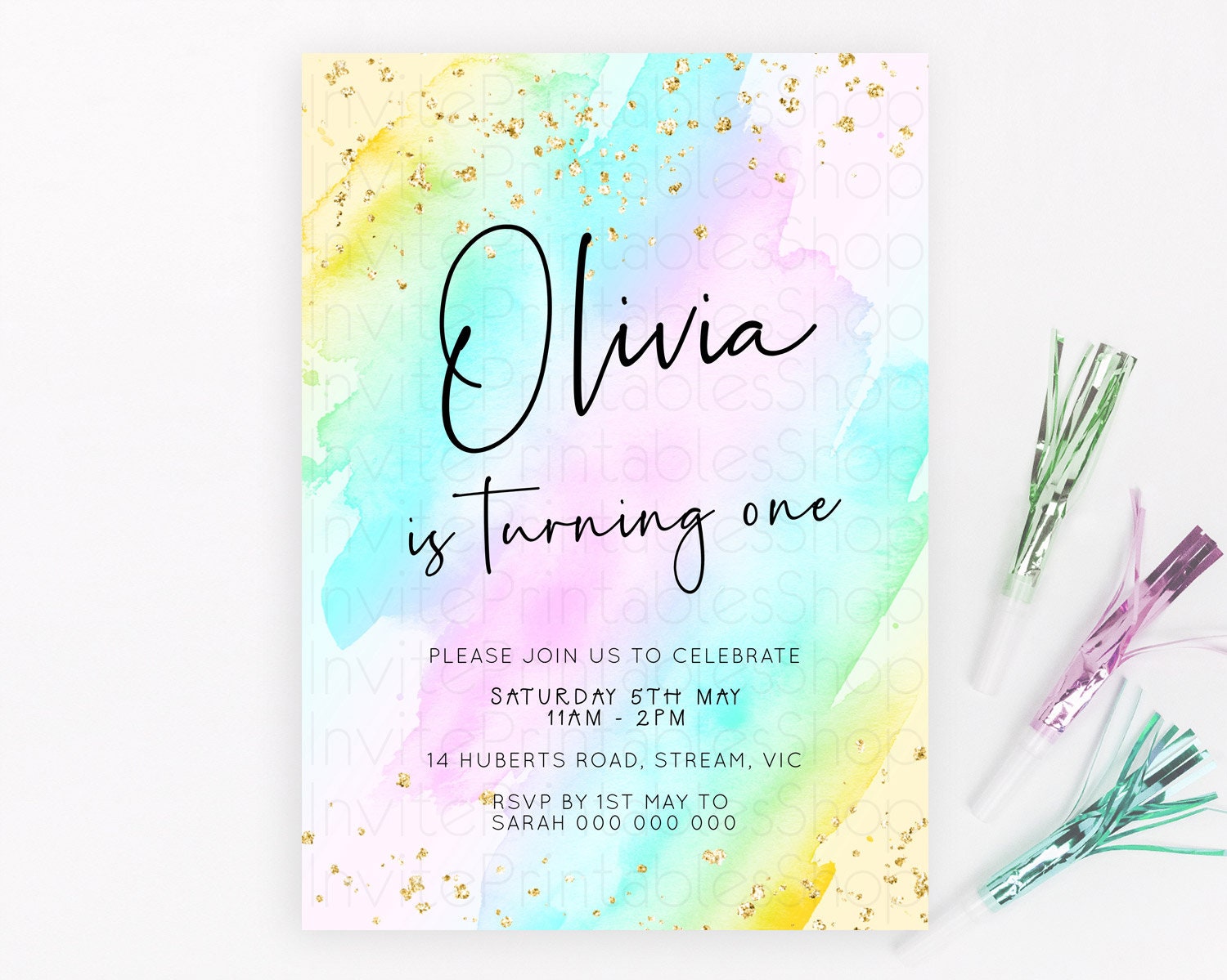 Editable Pastel Birthday Invitation Ombre Watercolor Birthday Invitation Gli