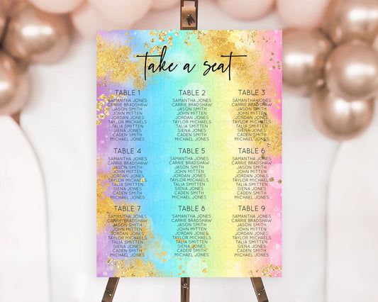 Editable Rainbow Seating Chart Pastel Seating Chart Colorful Pastel Watercol