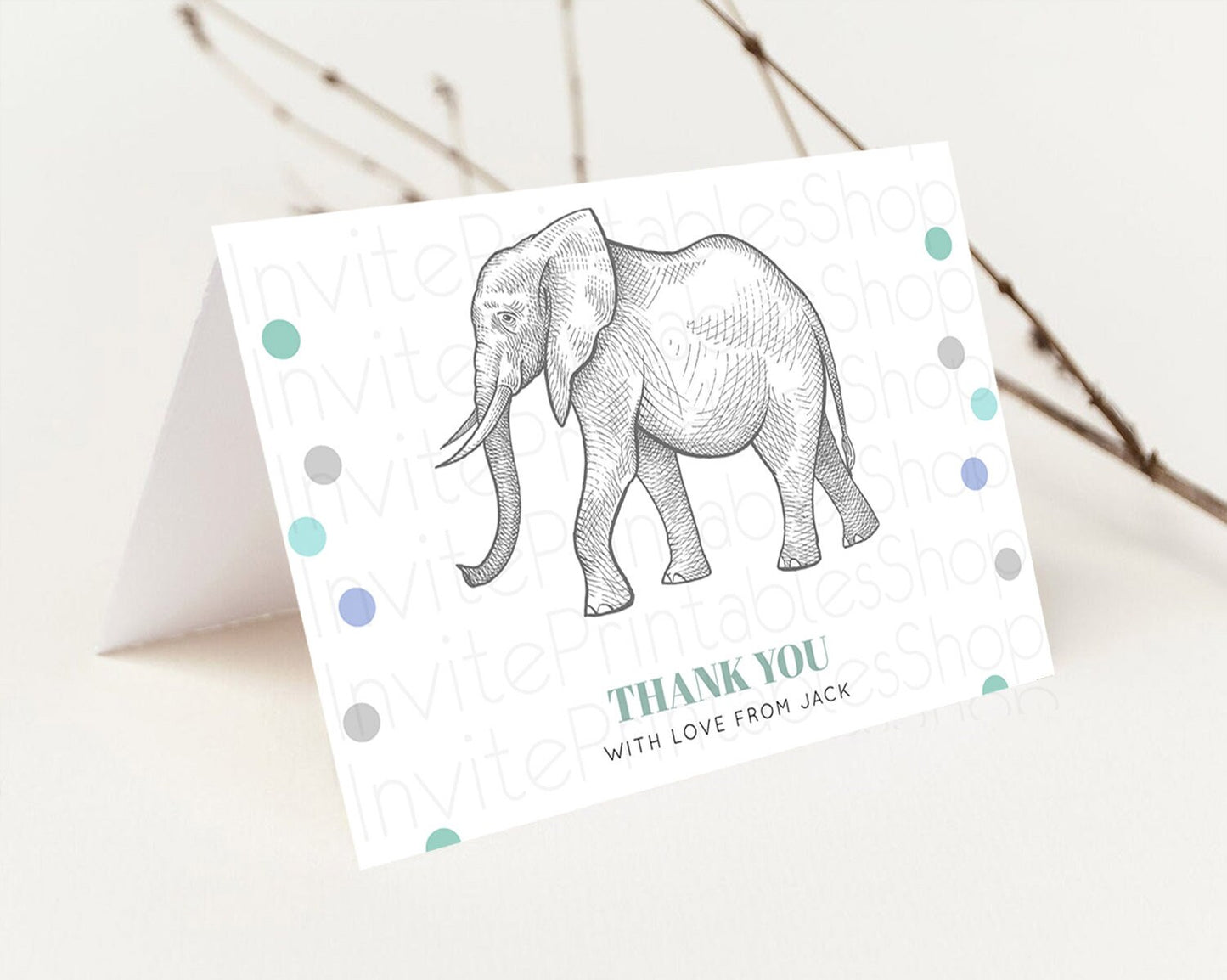 Editable Pastel Elephant Thank You Rainbow Elephant Thank You Card Colorful