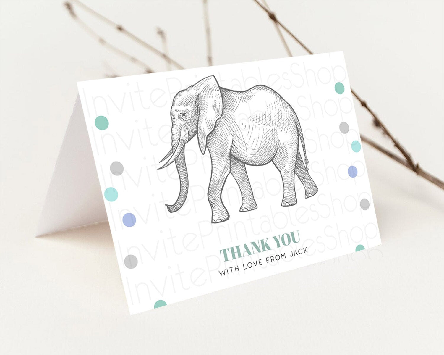 Editable Pastel Elephant Thank You Rainbow Elephant Thank You Card Colorful