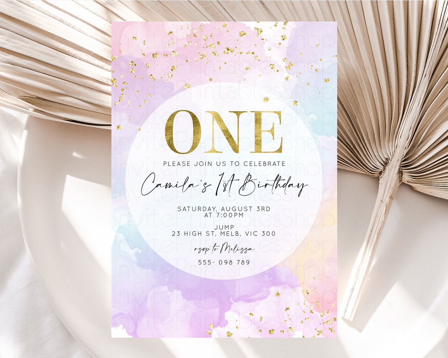 Rainbow Birthday Invitation Pastel Birthday Invitation Ombre Rainbow Invite Colorful Watercolor Invite Glitter Sprinkle Invitation 599v1