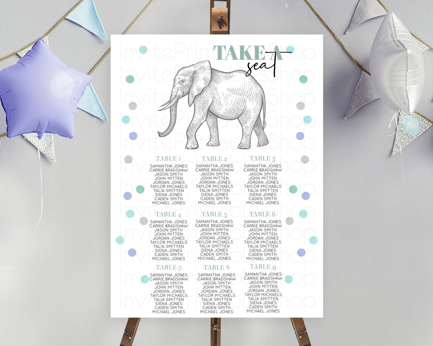 Elephant Seating Chart Elephant Seating Sign Elephant Party Safari Adventure Elephant Take A Seat Elephant Décor Zoo Fern Palm Leaf D10859