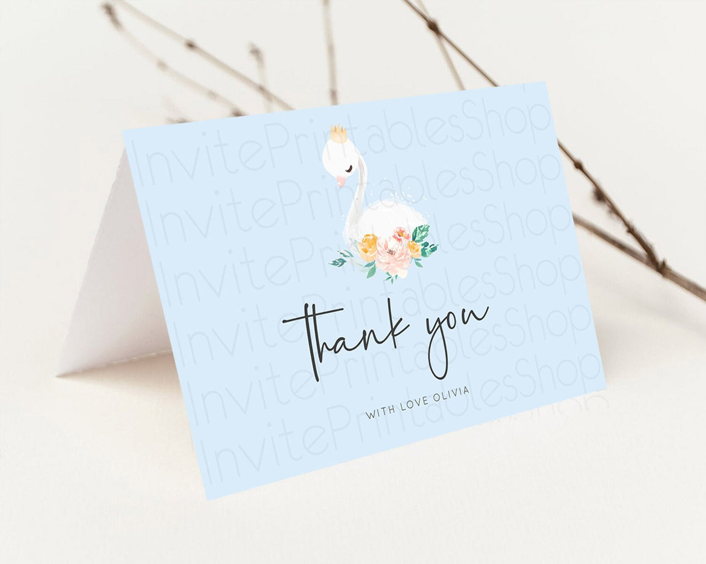 Swan Thank You Swan Princess Ballet Thank You Card Swan Lake Birthday Thank You Cards Secret Garden Pastel Floral Teacher Thank You D10903