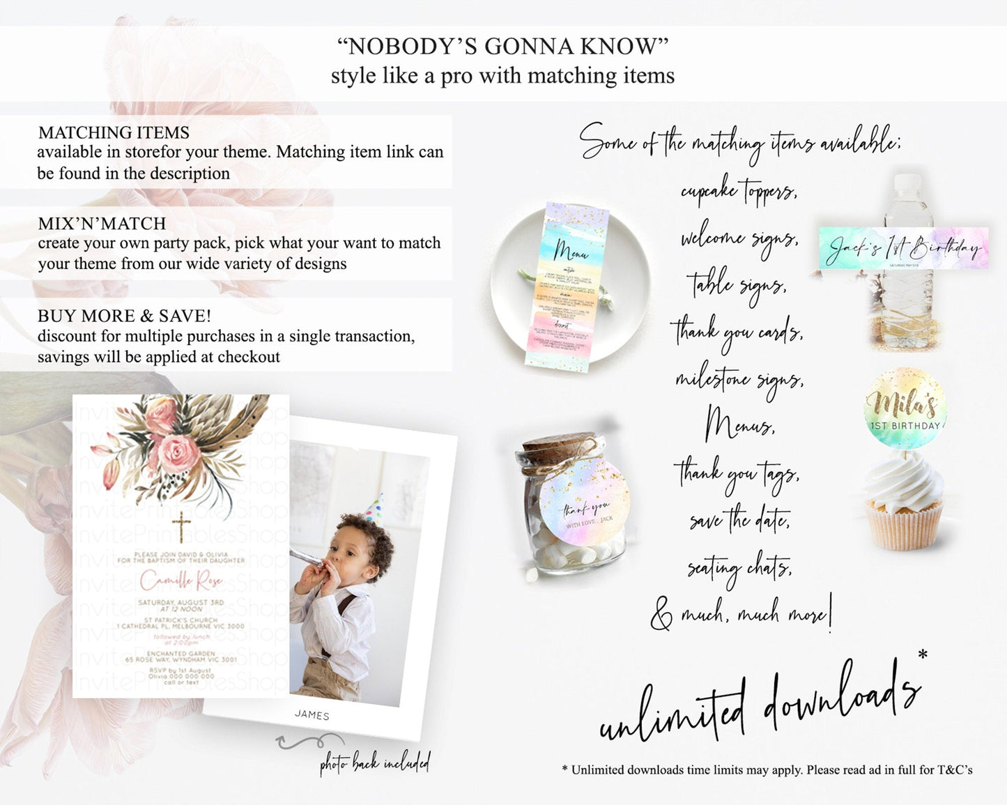 Secret Garden Baptism Invitation Wildflower Baptism Birthday Invite Pastel Flowers Christening Invite Enchanted Garden Boho Floral D10686