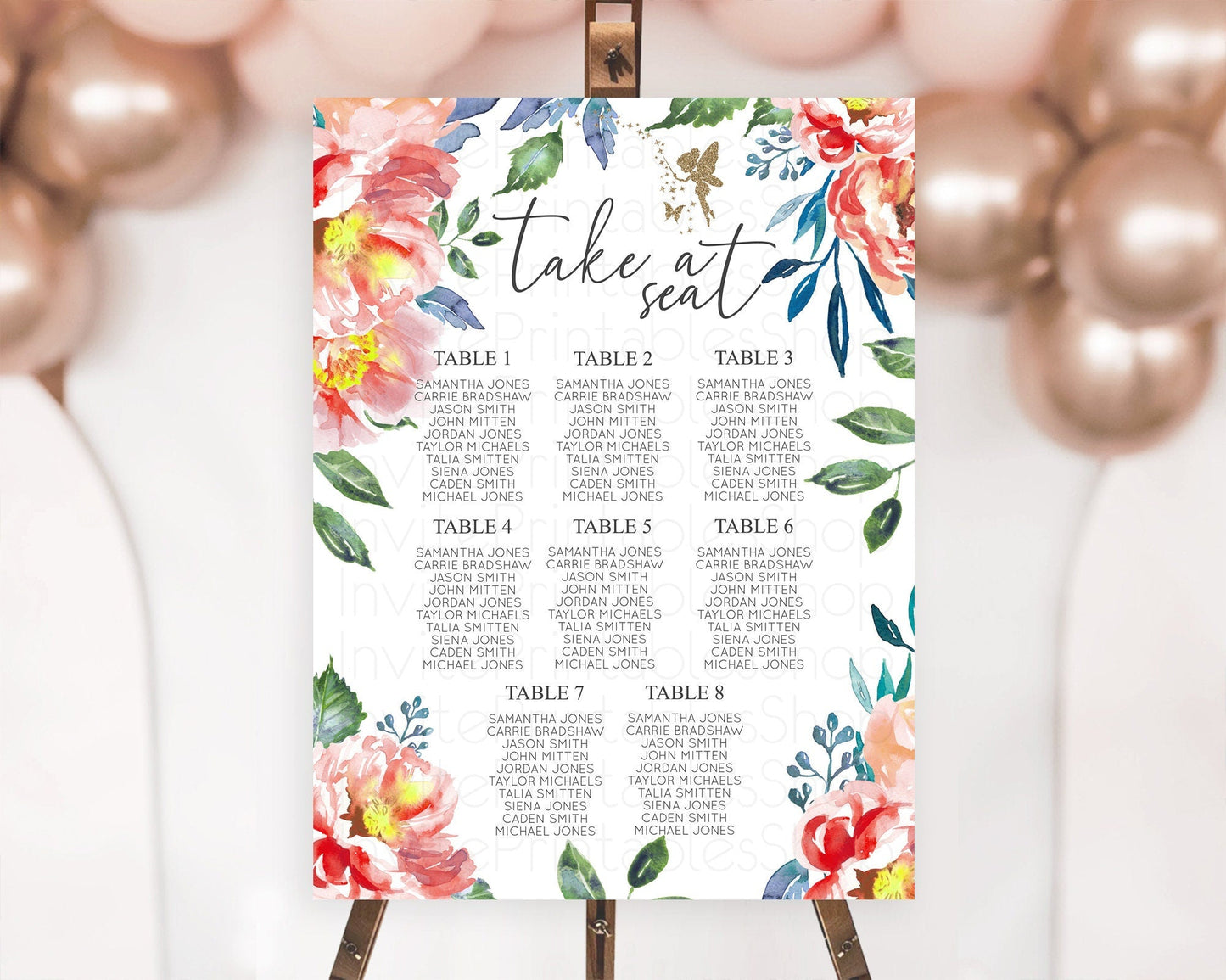 Fairy Seating Chart Pastel Fairy Seating Chart Fairy Tea Party Fairy Garden Seating Sign Enchanted Garden Floral Butterfly Decor D10752
