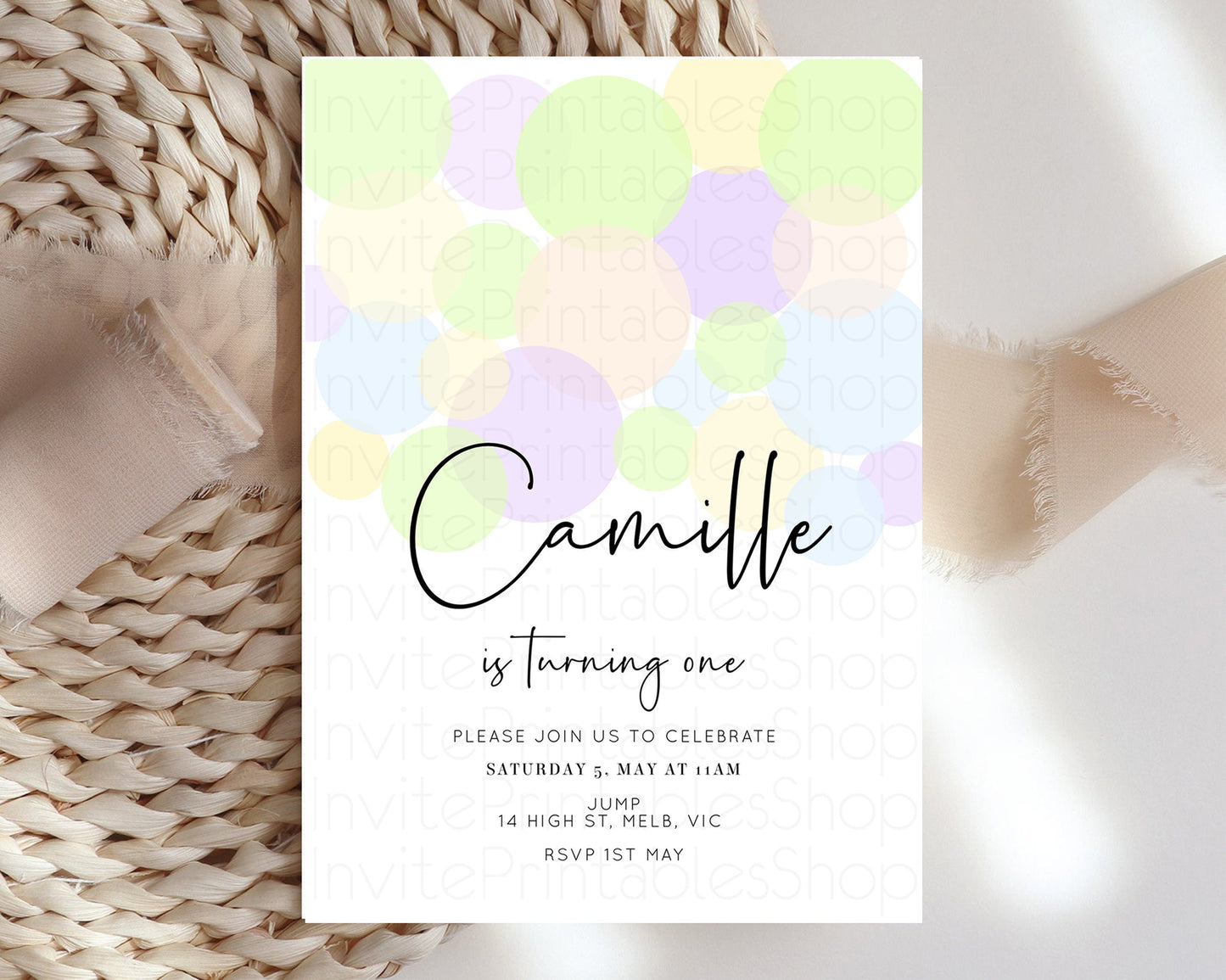 Bubbles Birthday Invitation Rainbow Confetti Invite Pastel Sprinkles Invite Pastel Colorful Art Fun Simple Birthday Invite 1st 2nd 3rd 208