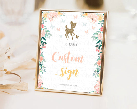 Editable Fawn Deer Sign Pastel Floral Deer Table Sign Decor Enchanted Forest