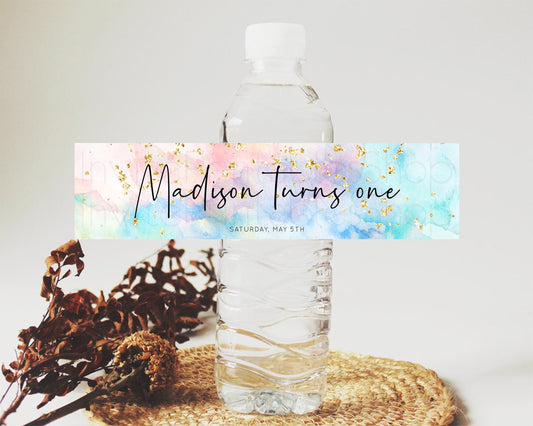 Editable Pastel Water Label Template Pastel Ombre Rainbow Watercolor Colorfu