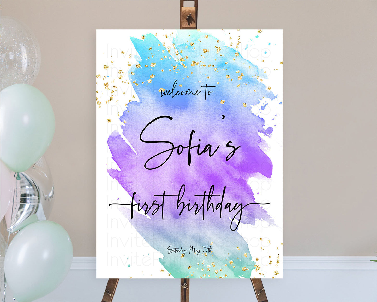 Pastel Welcome Sign Pastel Rainbow Welcome Sign Colorful Rainbow Confetti Watercolor Glitter Pastel First Birthday Welcome Sign D10491