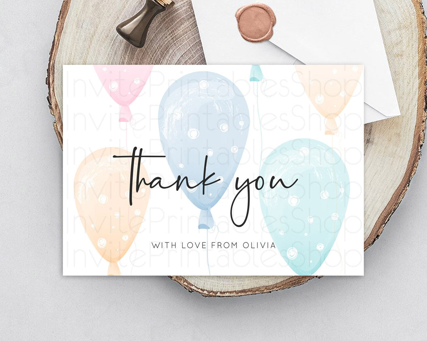 Pastel Balloons Thank You Colorful Balloon Thank You Card Rainbow Balloon Birthday Thank You Card Confetti Teacher Thank You Cards D10776