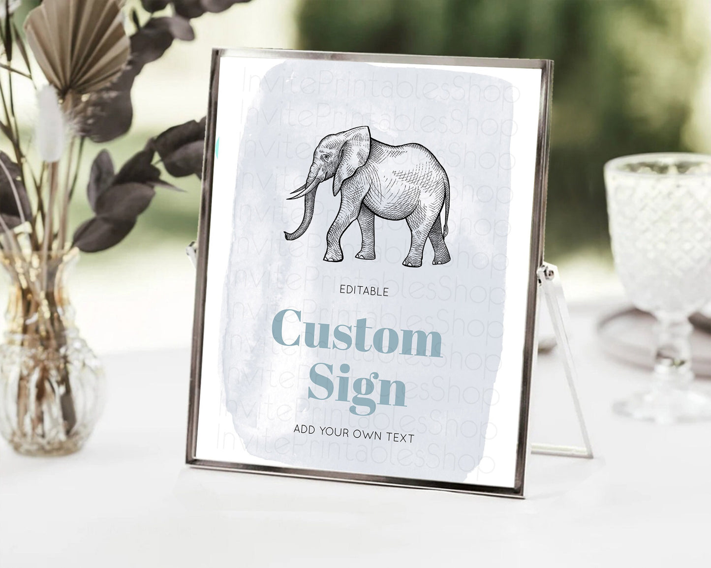 Elephant Sign Elephant Safari Adventure Party Table Sign Decor Dried Palm Fern Zoo 1st Birthday Baptism Baby Shower Bridal Shower D10811