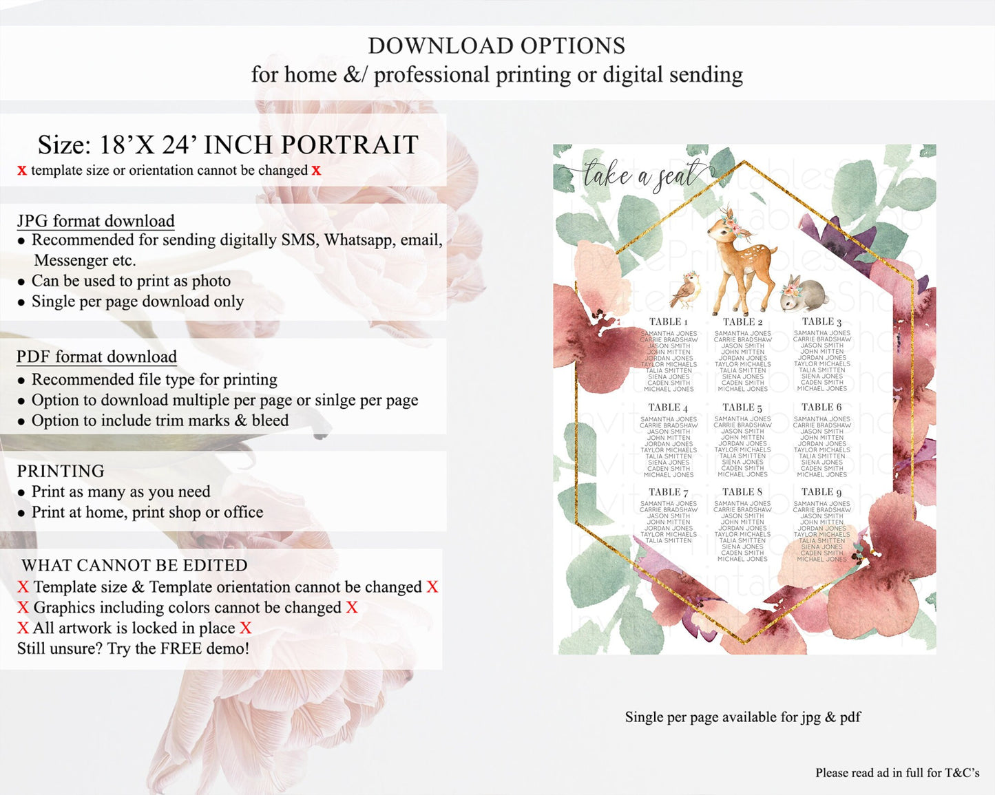 Fawn Seating Chart Deer Seating Chart Enchanted Forest Party Butterfly Pastel Flowers Whimsical Seating Chart Woodland Seating Sign D10913