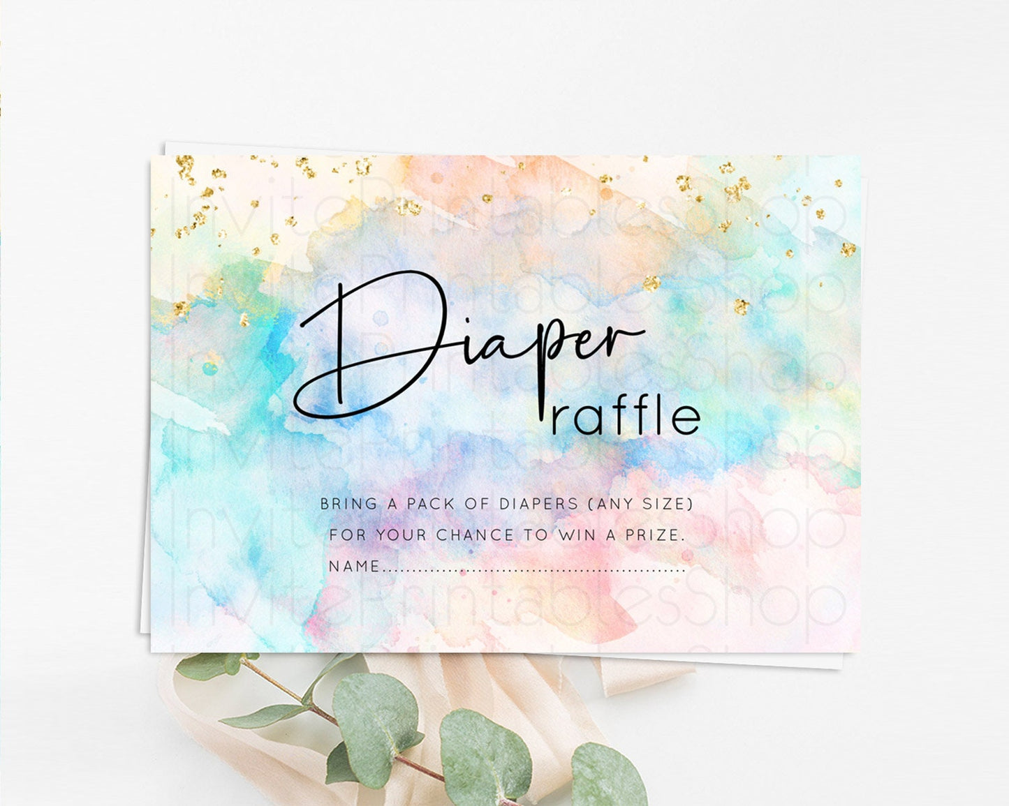 Pastel Diaper Raffle Card Pastel Rainbow Diaper Raffle Insert Colorful Ombre Watercolor Diaper Ticket Confetti Glitter Raffle Game D10266