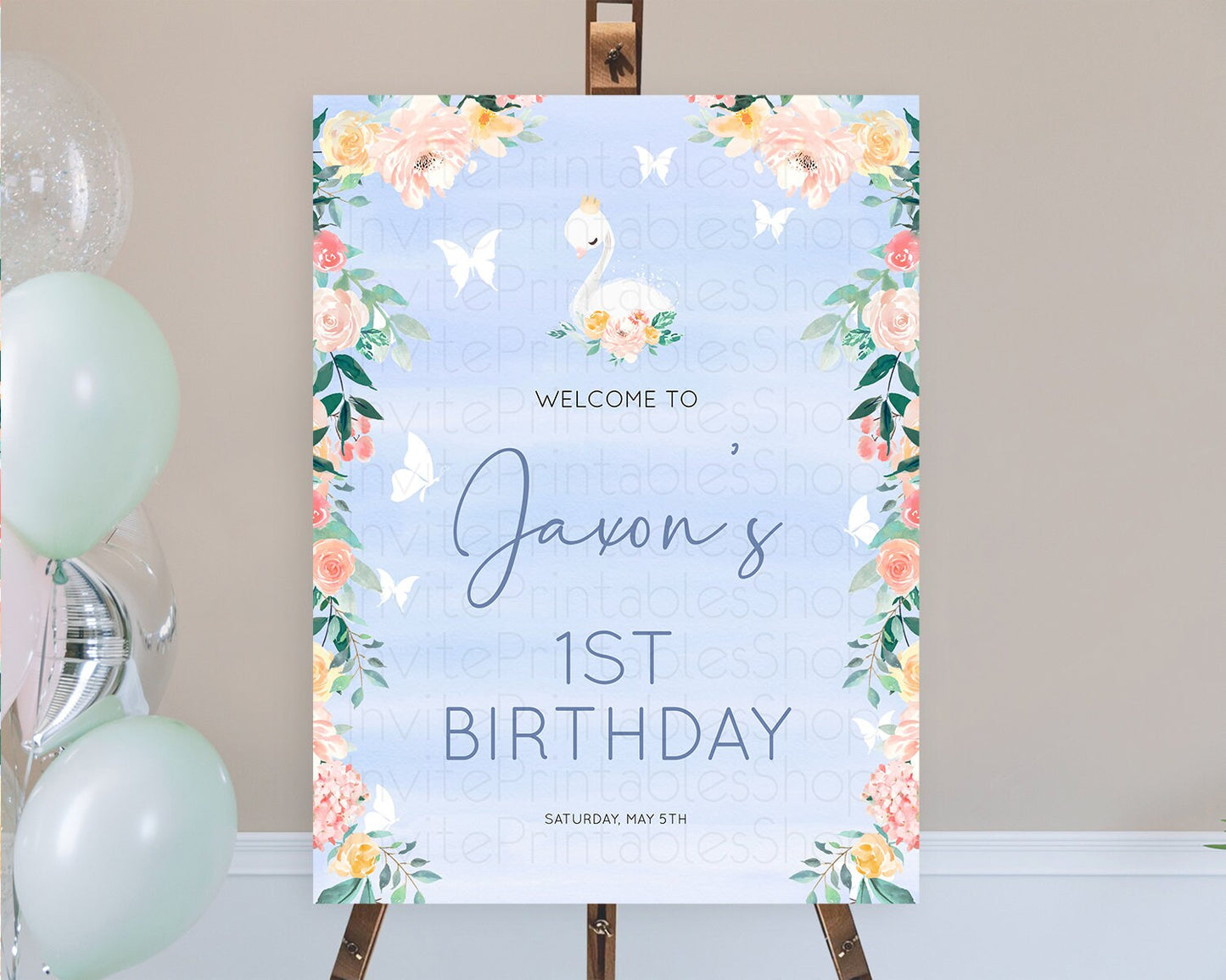 Swan Welcome Board Swan Princess Ballet Welcome Sign Enchanted Swan Lake Secret Garden Pastel Floral First Birthday Welcome Sign D10885