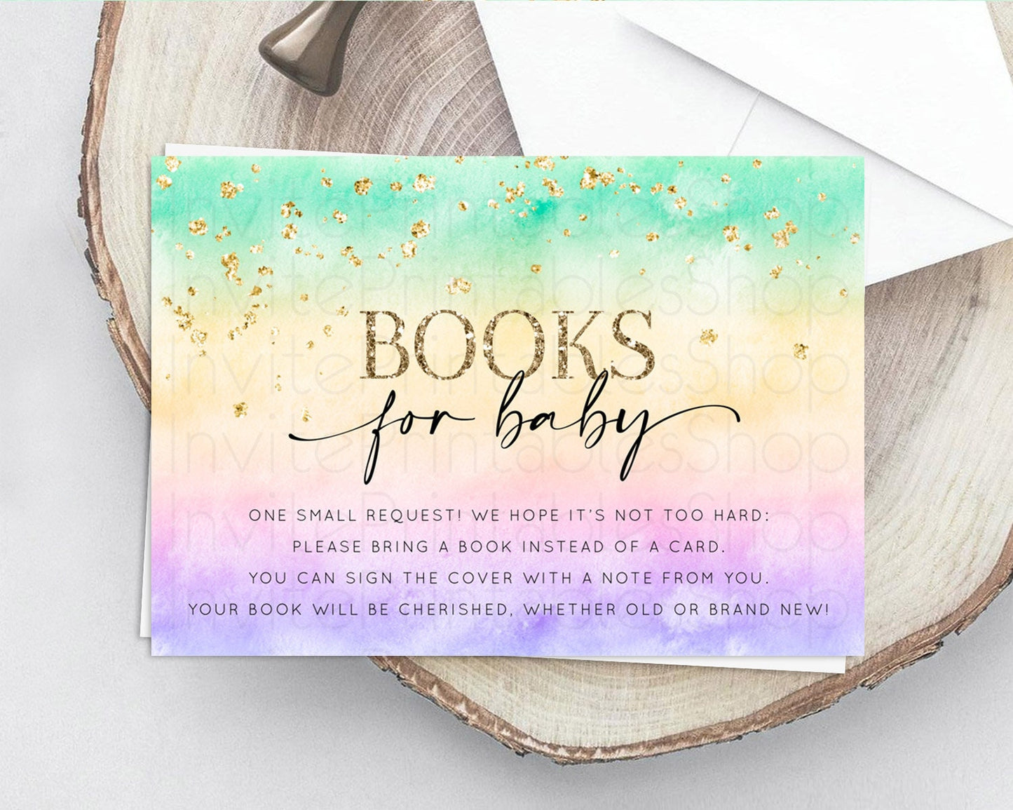 Pastel Books For Baby Card Pastel Rainbow Book Insert Colorful Ombre Watercolor Book Card Confetti Glitter Baby Book Poem Request D10481