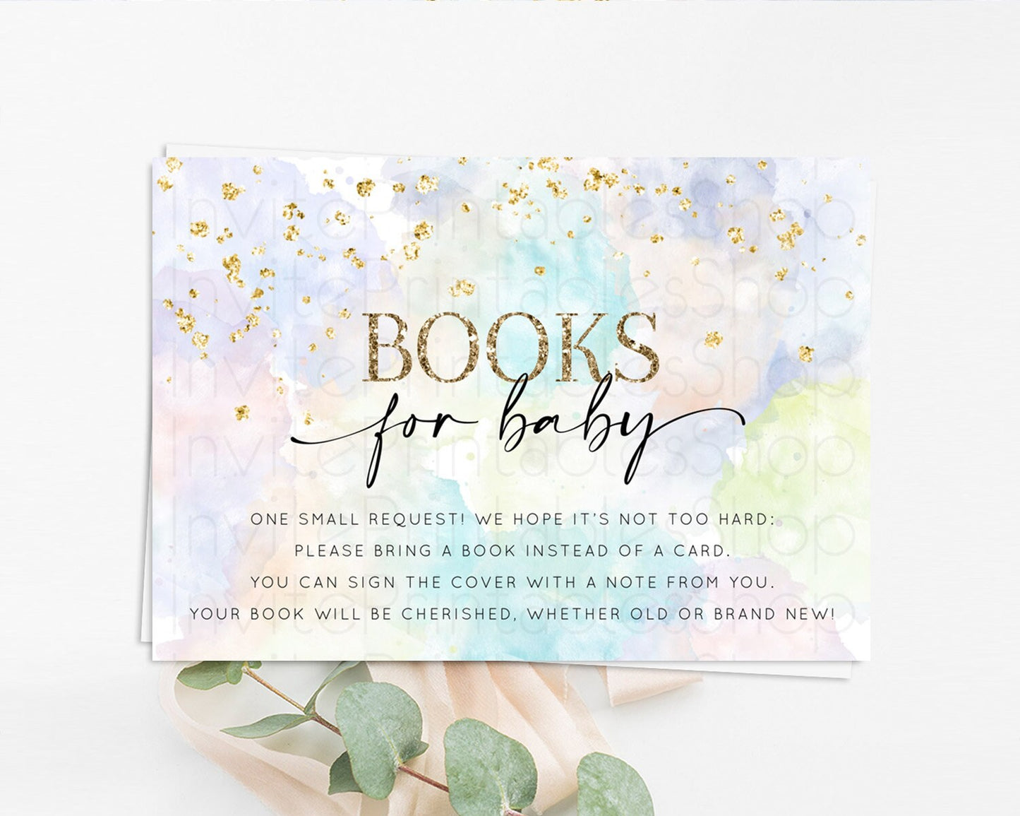 Pastel Books For Baby Card Pastel Rainbow Book Insert Colorful Ombre Watercolor Book Card Confetti Glitter Baby Book Poem Request D10613