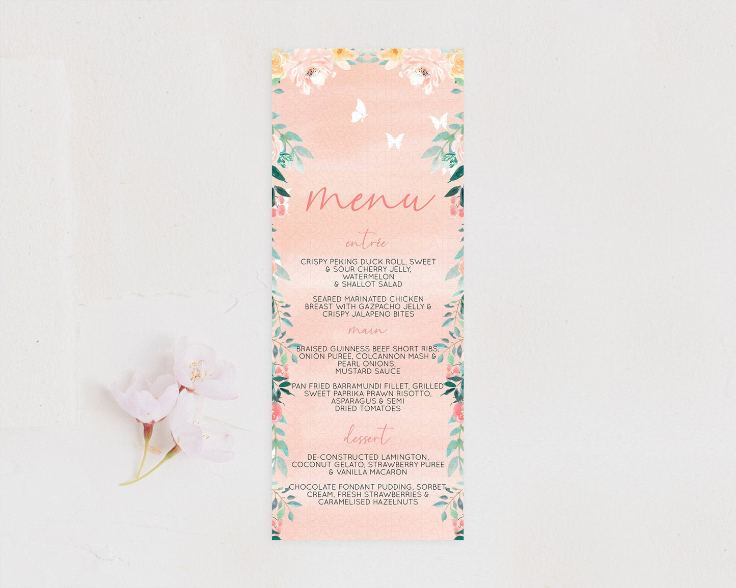 Secret Garden Menu Wildflower Menu Template Pastel Flower Garden Table Decor Boho Floral Dinner Dessert Floral Party Food Menu D10245