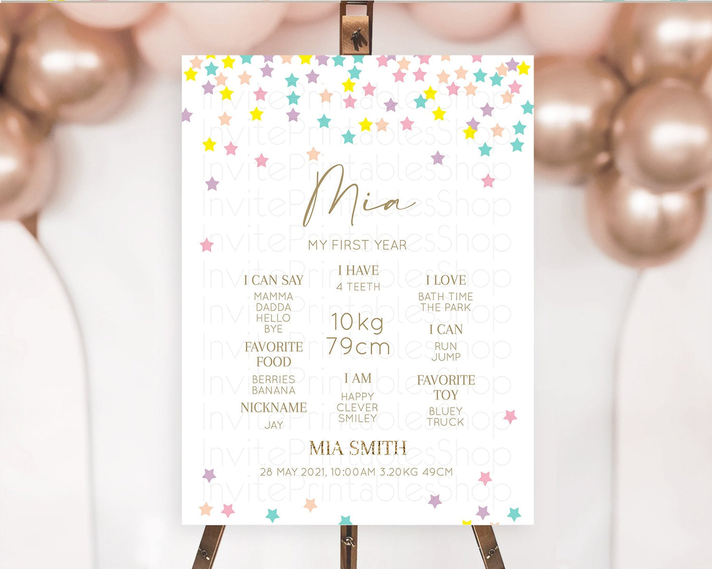 Star First Birthday Milestone Poster Pastel Stars Milestone Shooting Star Rainbow Colorful Confetti Twinkle Little Star 1st Birthday D10601