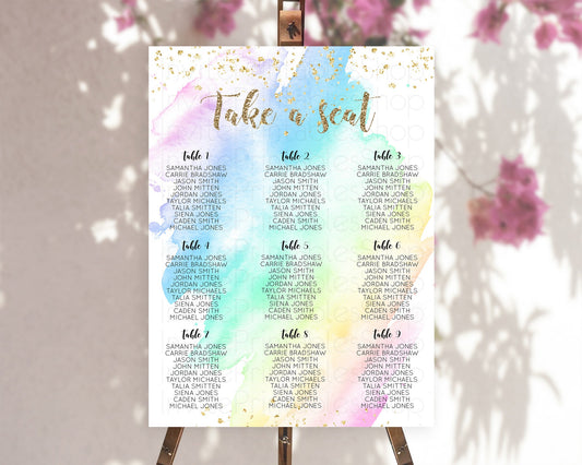 Editable Rainbow Seating Chart Pastel Seating Chart Colorful Pastel Watercol
