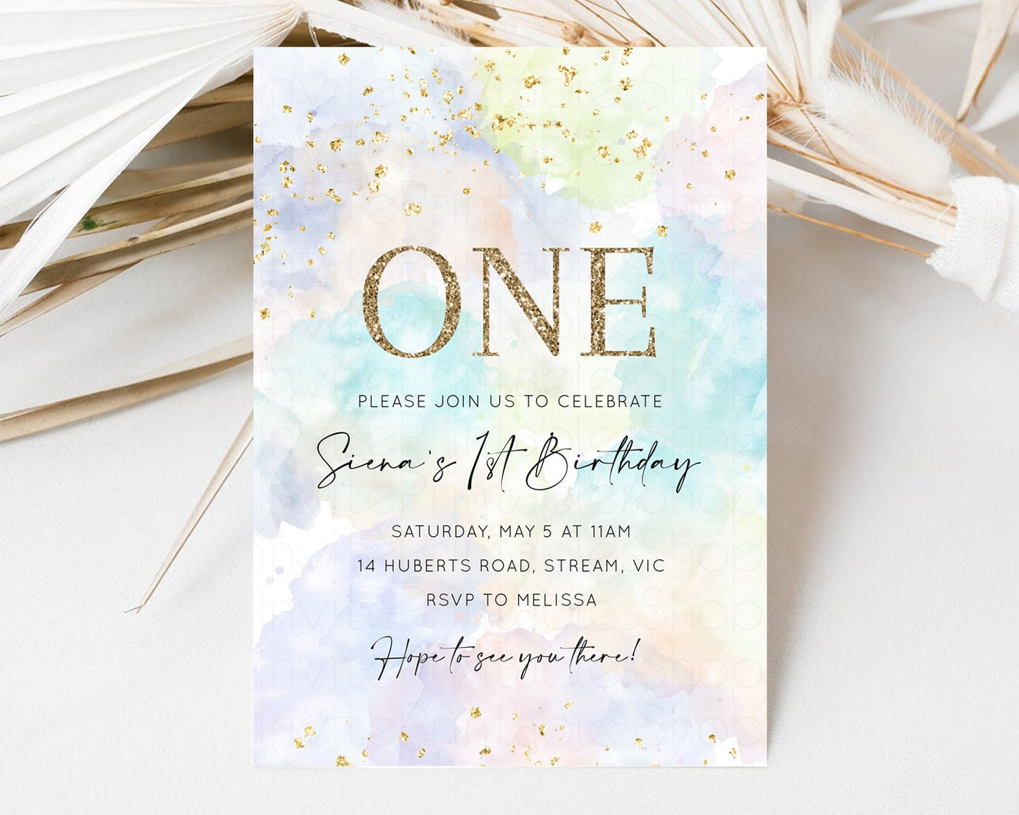 Pastel Rainbow Birthday Invitation Pastel Birthday Invite Ombre Rainbow Invite Colorful Watercolor Invite Glitter Invite 1st 2nd 3rd K591