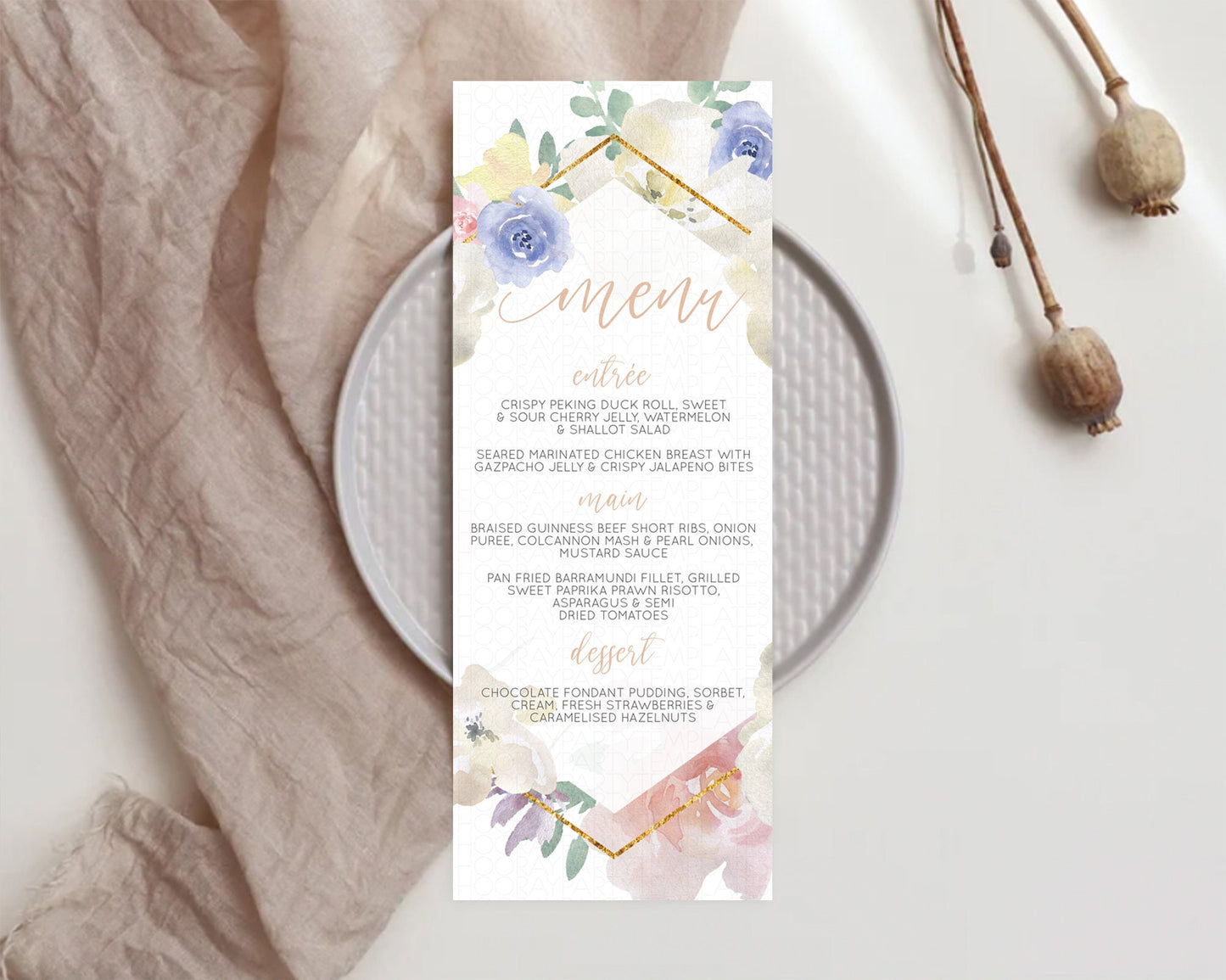 Secret Garden Menu Wildflower Menu Template Pastel Flower Garden Table Decor Boho Floral Dinner Dessert Floral Party Food Menu D10254