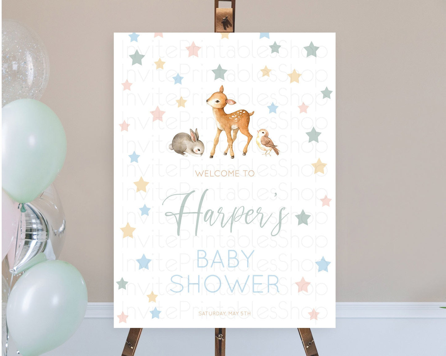 Fawn Baby Shower Welcome Sign Deer Welcome Board Floral Deer Welcome Poster Enchanted Forest Butterfly Pastel Floral Welcome Sign D10918