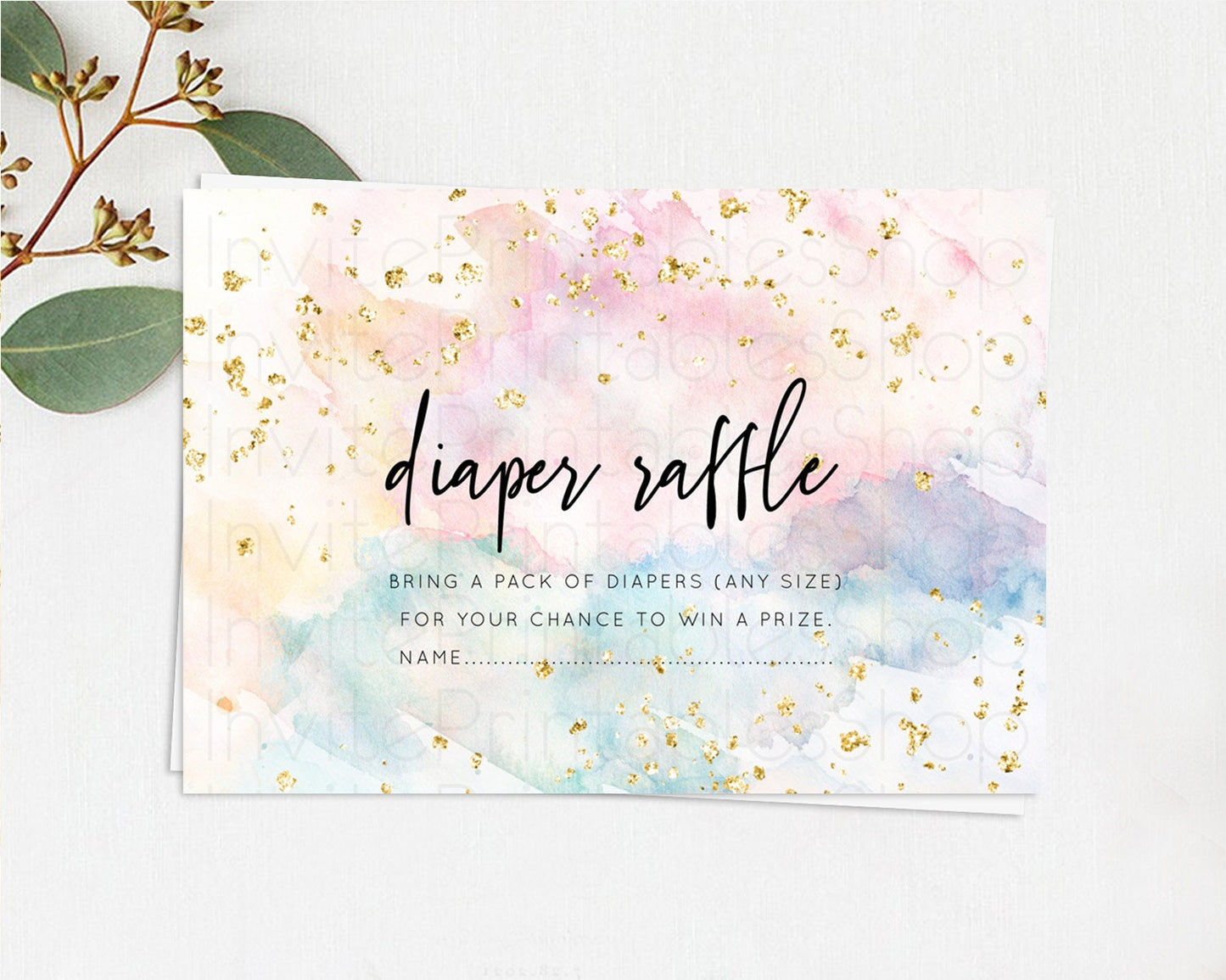 Pastel Diaper Raffle Card Pastel Rainbow Diaper Raffle Insert Colorful Ombre Watercolor Diaper Ticket Confetti Glitter Raffle Game D10276