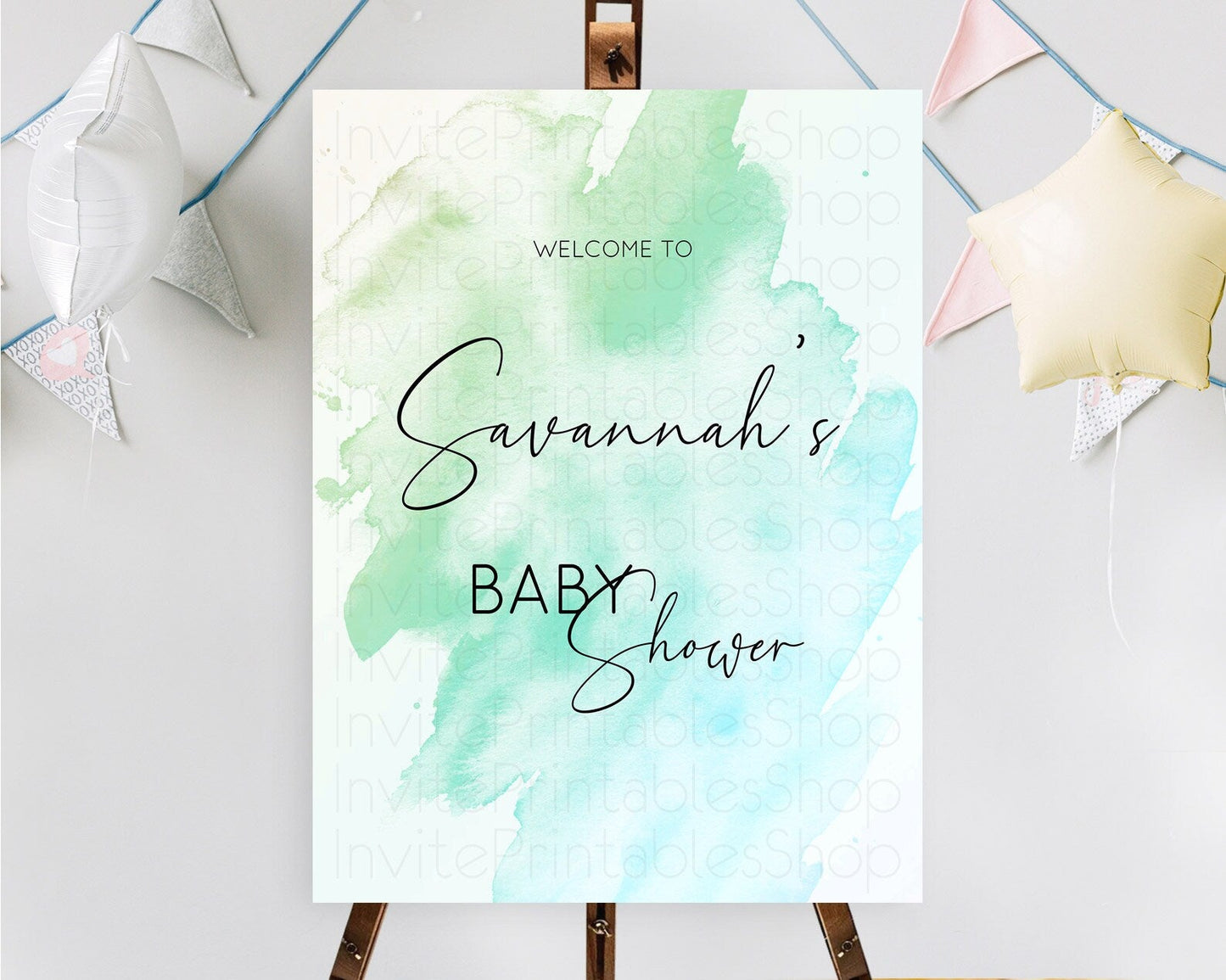 Green Baby Shower Welcome Sign Green Watercolor Welcome Board Pastel Green Party Decor Splash Welcome Poster Green Welcome Board D10166