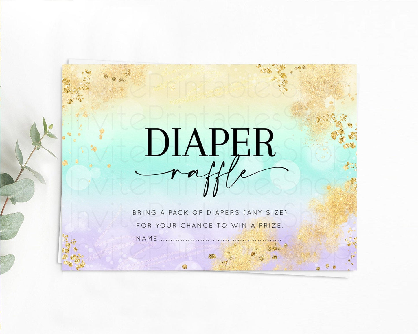 Pastel Diaper Raffle Card Pastel Rainbow Diaper Raffle Insert Colorful Ombre Watercolor Diaper Ticket Confetti Glitter Raffle Game D10672