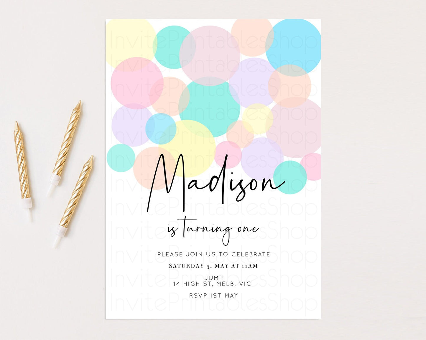 Rainbow Birthday Invitation Pastel Birthday Invitation Rainbow Confetti Invite Colorful Bubbles Invitation Rainbow Sprinkles 1st 2nd 3rd 208