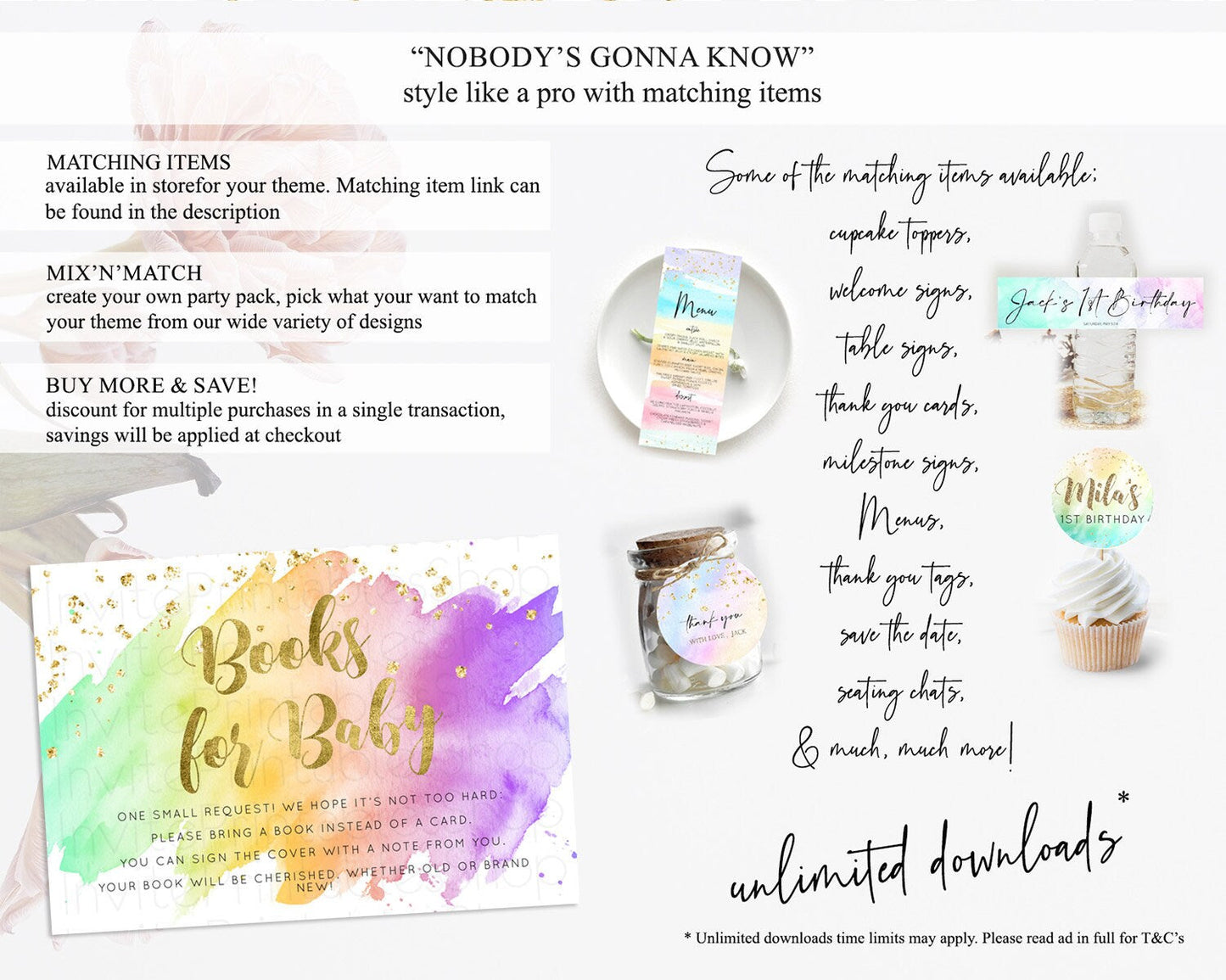 Pastel Books For Baby Card Pastel Rainbow Book Insert Colorful Ombre Watercolor Book Card Confetti Glitter Baby Book Poem Request D10517