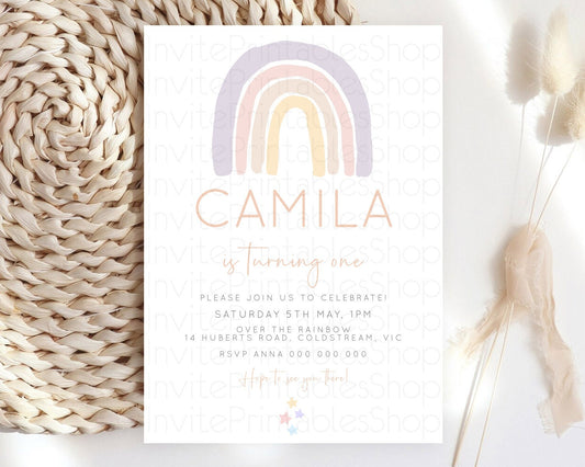 Editable Pastel Rainbow Birthday Invitation Pastel Rainbow Invitation Rainbo