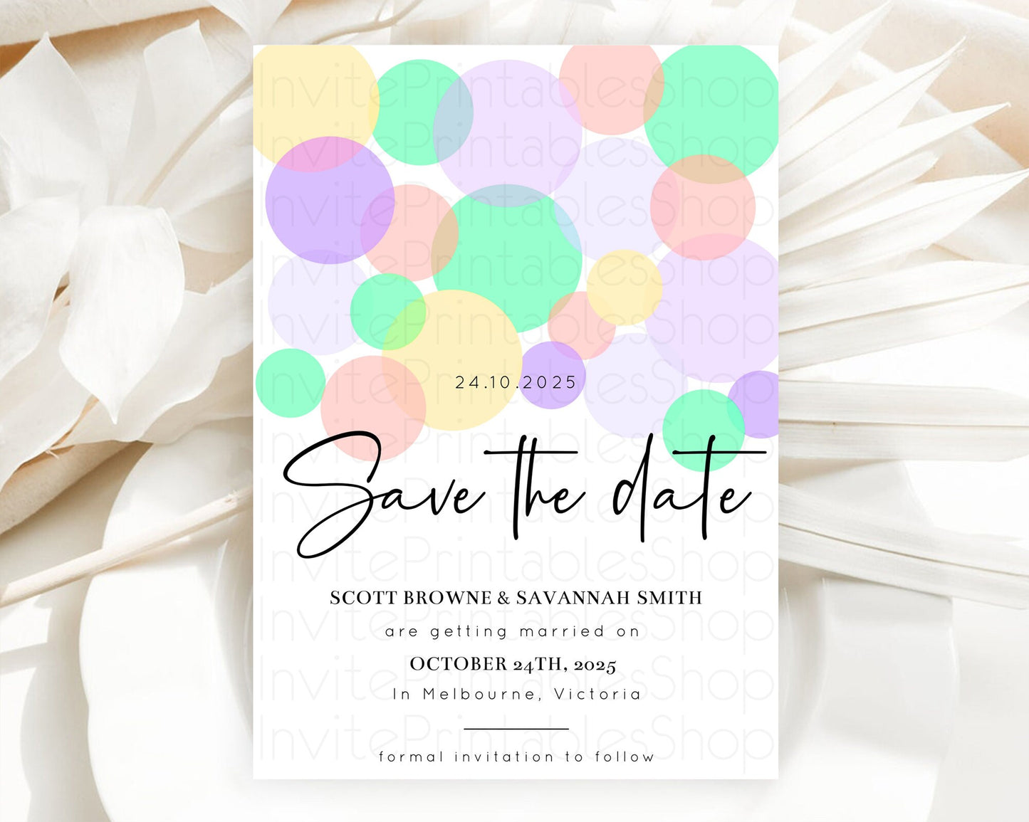 Pastel Confetti Save The Date Template Rainbow Colorful Sprinkles Party For 1st Birthday Baptism Baby Shower Wedding Bridal Shower D10380