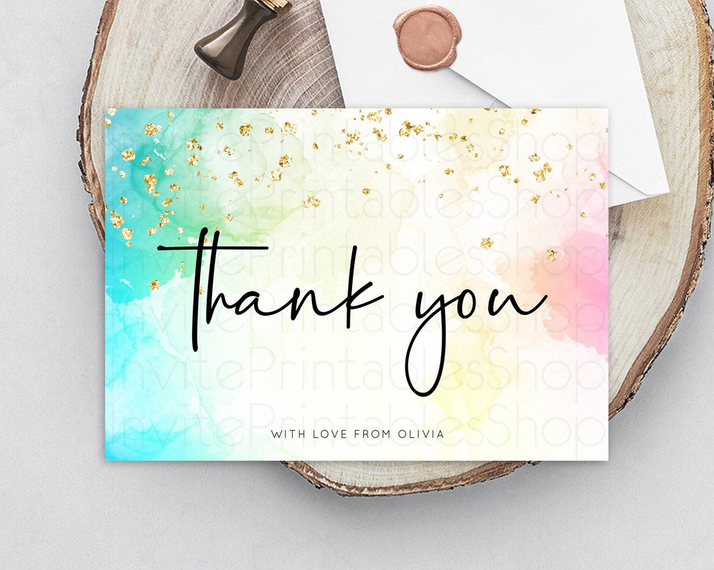 Pastel Thank You Rainbow Thank You Card Colorful Pastel Birthday Thank You Card Confetti Watercolor Pastel Teacher Thank You Cards D10151