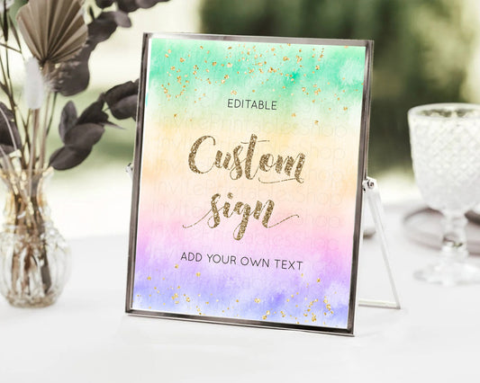 Editable Pastel Sign Ombre Table Sign Decor Pastel Ombre Rainbow Watercolor