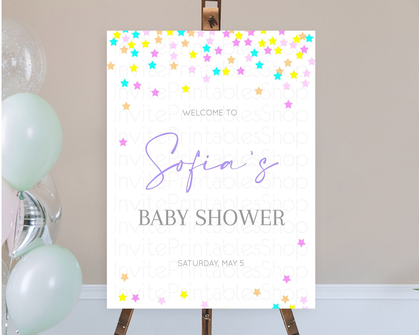 Star Baby Shower Welcome Board Pastel Stars Welcome Sign Shooting Star Rainbow Colorful Confetti Twinkle Little Star Welcome Sign D10397