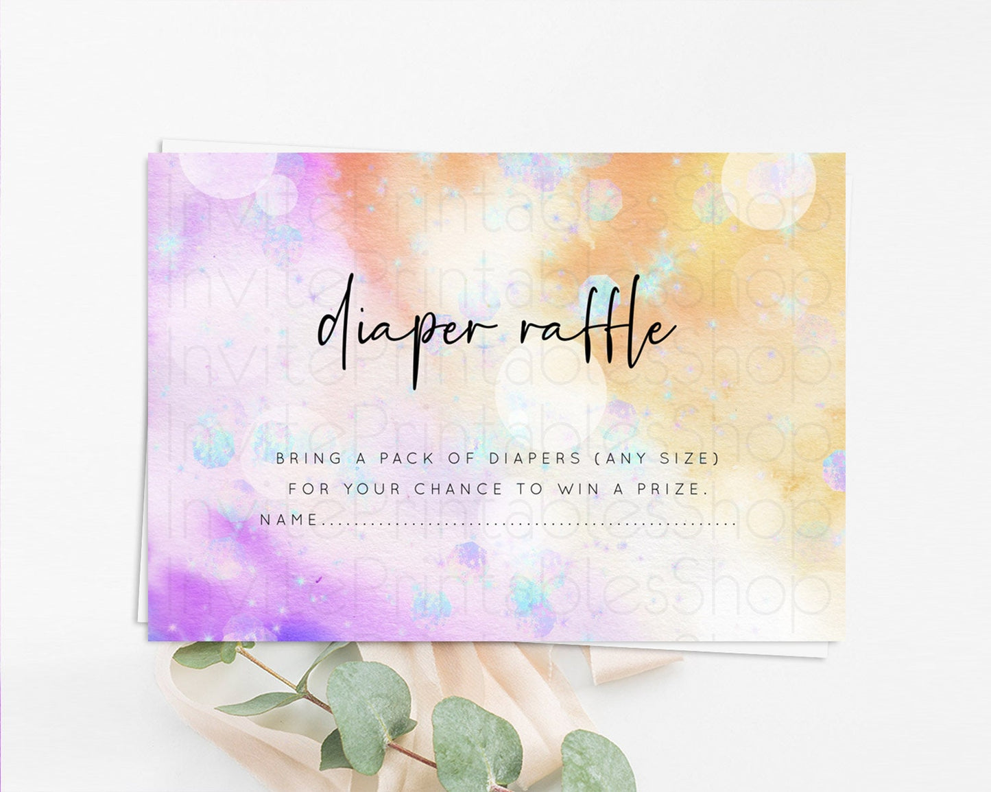 Rainbow Diaper Raffle Card Pastel Diaper Insert Colorful Pastel Watercolor Ombre Diaper Ticket Iridescent Sprinkles Raffle Game D10690