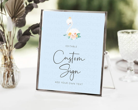 Editable Swan Table Sign Decor Swan Princess Ballet Party Enchanted Swan Lak