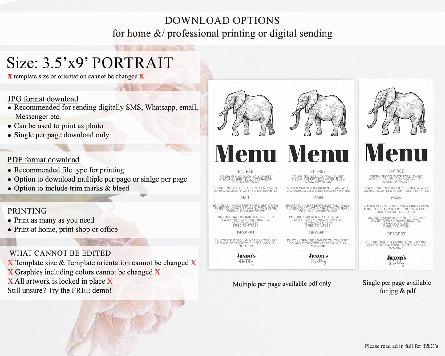 Elephant Menu Elephant Menu Template Elephant Safari Zoo Table Decor Elephant Dinner Dessert Menu Elephant Party Food Menu D10248