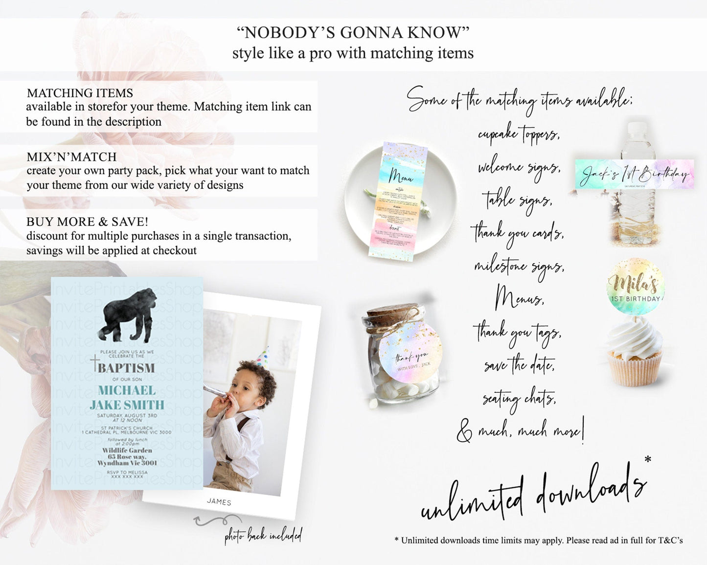Gorilla Baptism Invitation Gorilla Baptism 1st Birthday Invitation Gorilla Jungle Adventure Christening Invitation Wild Zoo Theme D10799
