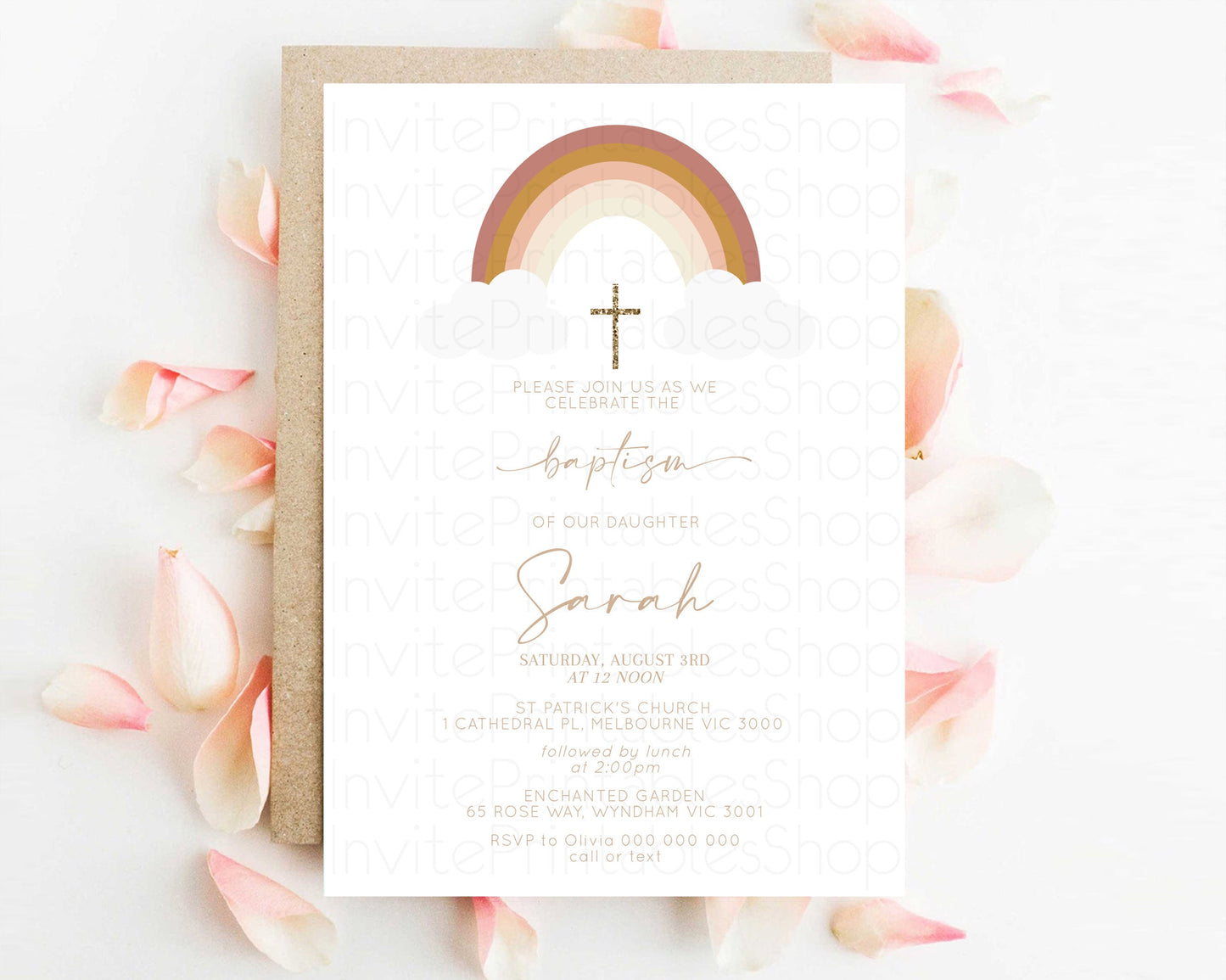 Pastel Baptism Invitation Rainbow Christening Invitation Holy Communion Invite Baptism 1st Birthday Sprinkles Ombre Watercolor Splash