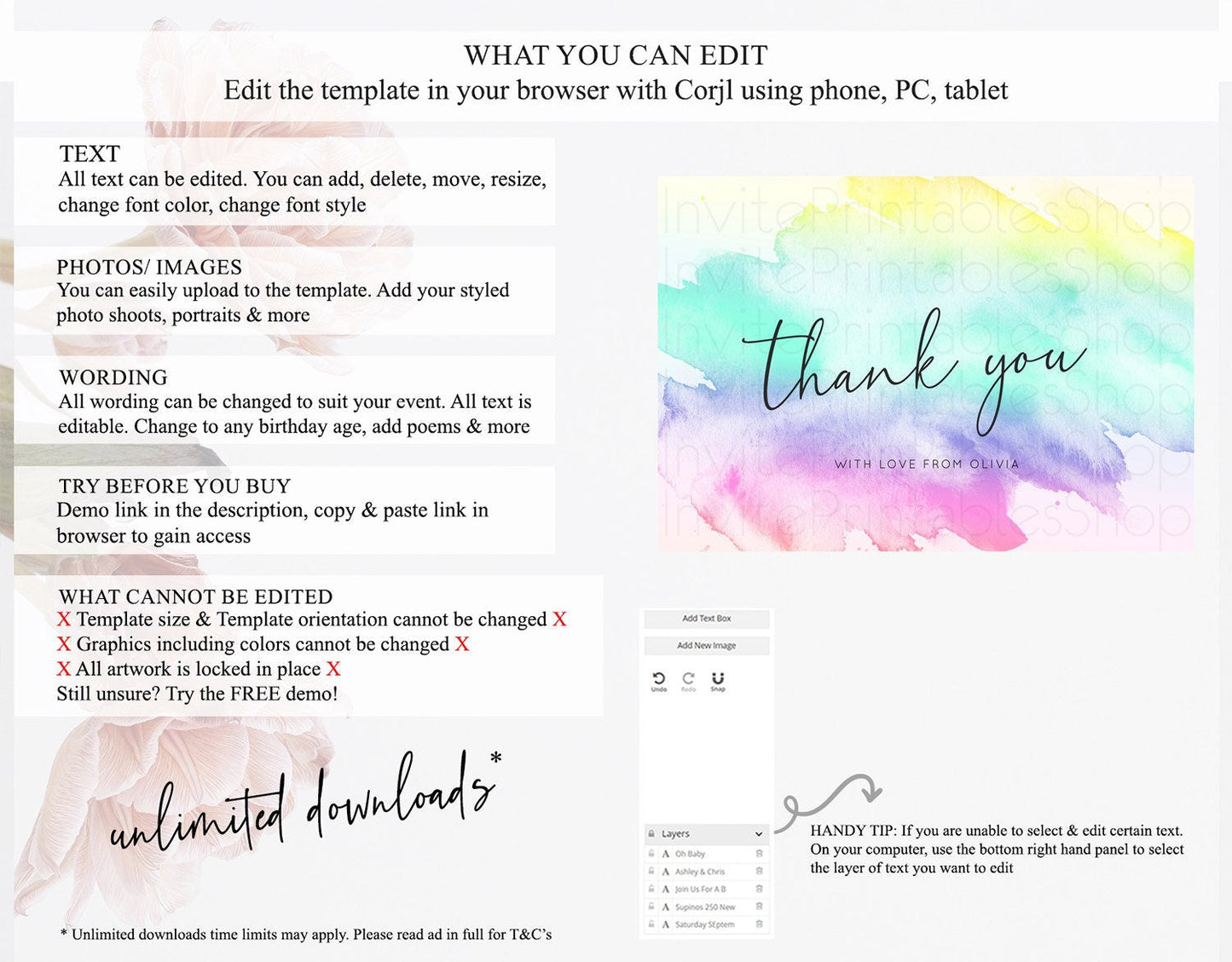 Pastel Thank You Rainbow Thank You Card Colorful Pastel Birthday Thank You Card Confetti Watercolor Pastel Teacher Thank You Cards D10231