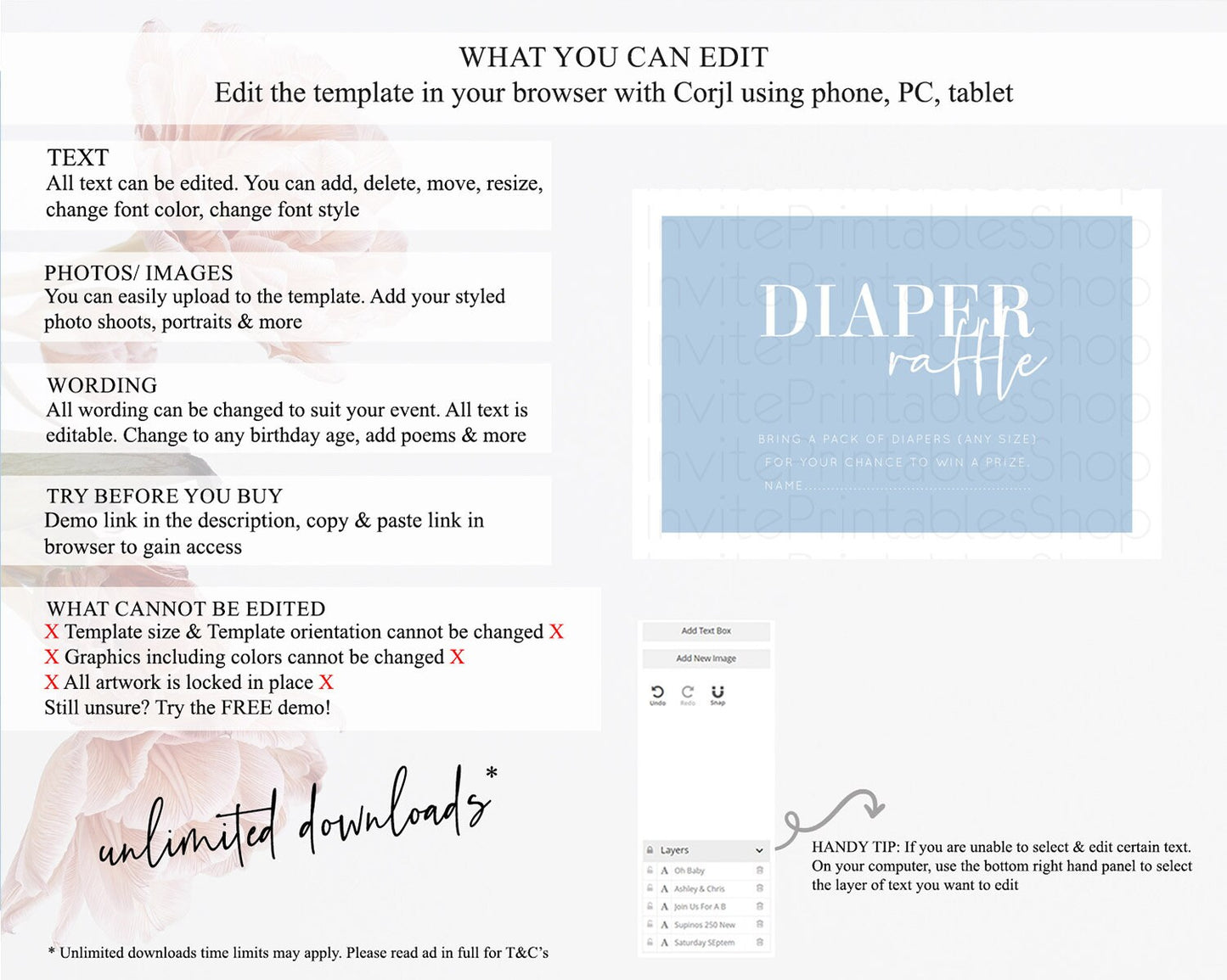 Blue Diaper Raffle Card Plain Blue Diaper Raffle Insert Minimalist Pastel Blue Diaper Ticket Blue Simple Baby Shower Raffle Game D10734