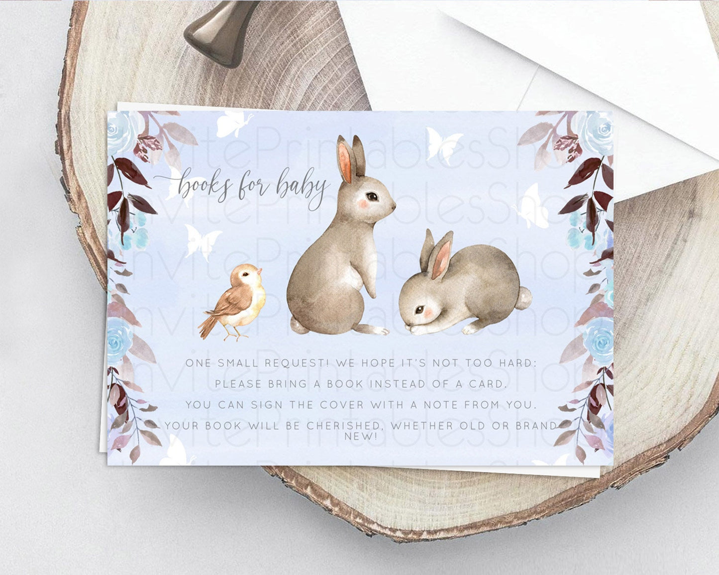 Bunny Books For Baby Card Floral Bunny Book Insert Pastel Flowers Woodland Bunny Book Card Forest Bunny Baby Book Poem Request D10923