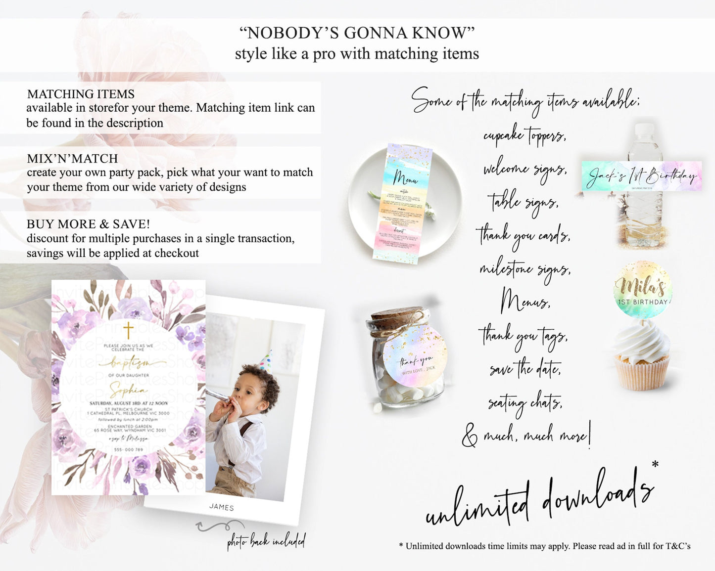 Secret Garden Baptism Invitation Wildflower Baptism Birthday Invite Pastel Flowers Christening Invite Enchanted Garden Boho Floral  D10201